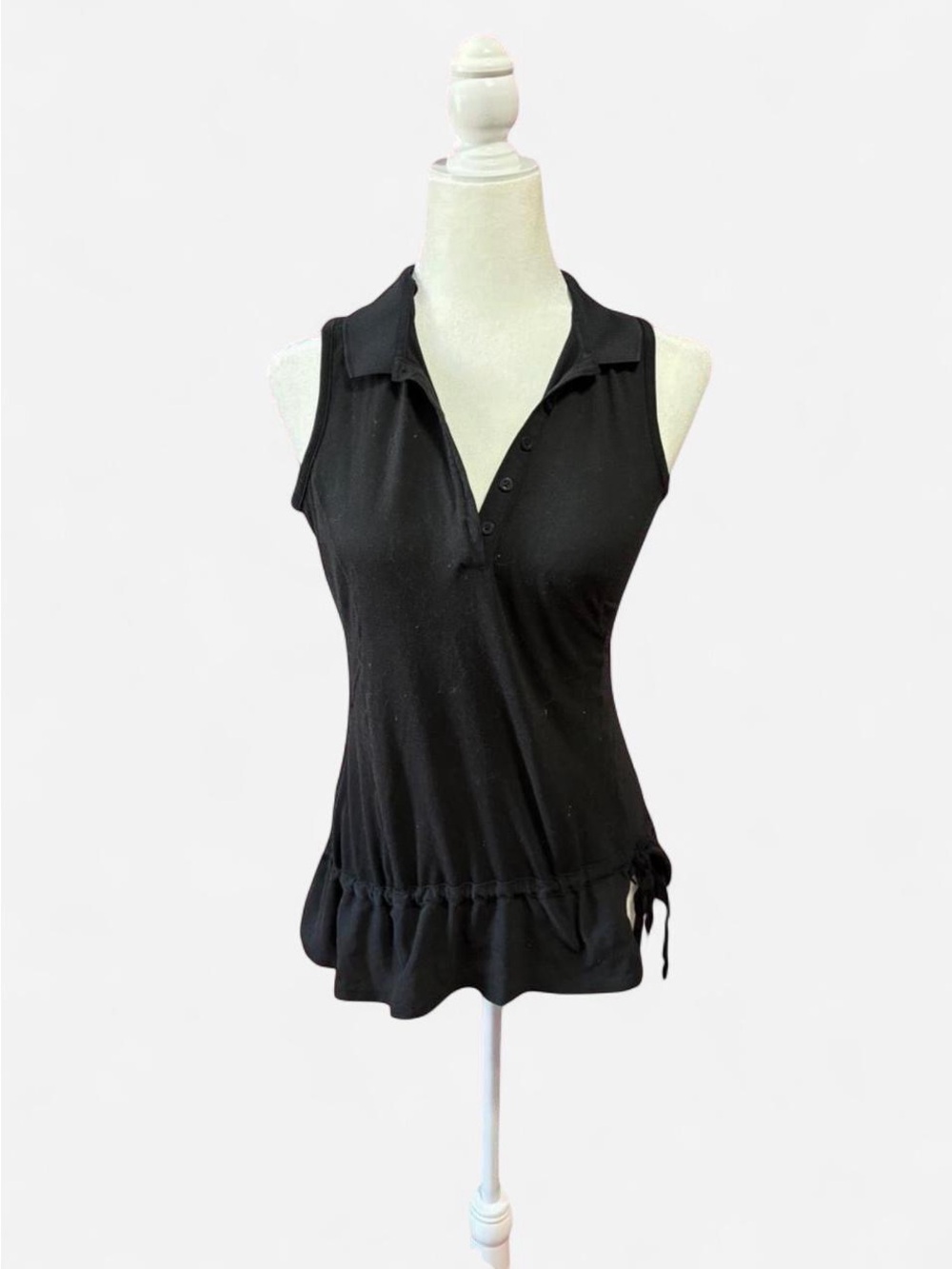 adidas Black Sleeveless Polo Tank with Tie-Hem